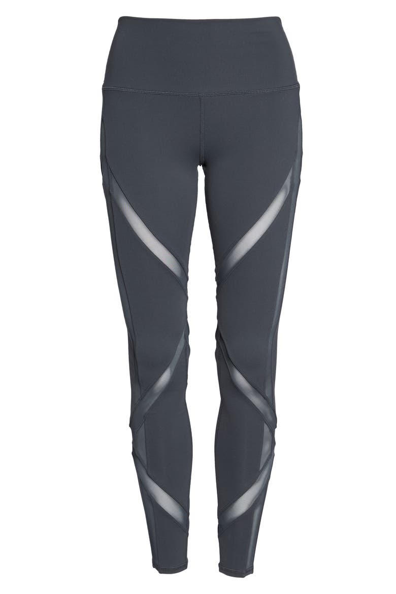 High Waist Mesh Inset Leggings, Alternate, color, ANTHRACITE