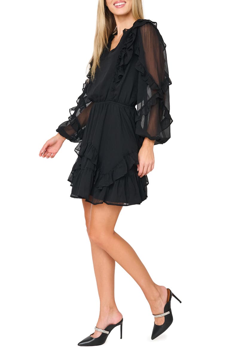 Chloe Ruffle Long Sleeve Dress, Alternate, color, BLACK
