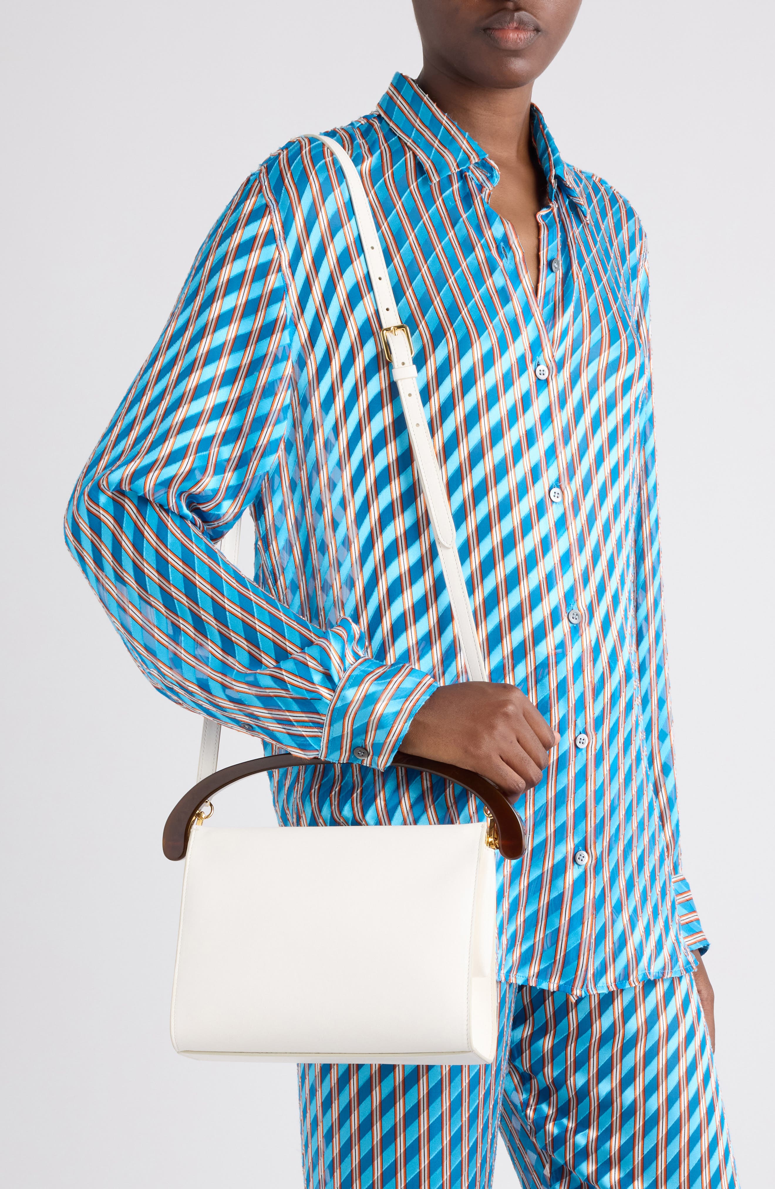 Dries Van Noten Leather Top Handle Bag, Alternate, color, Pearl 12