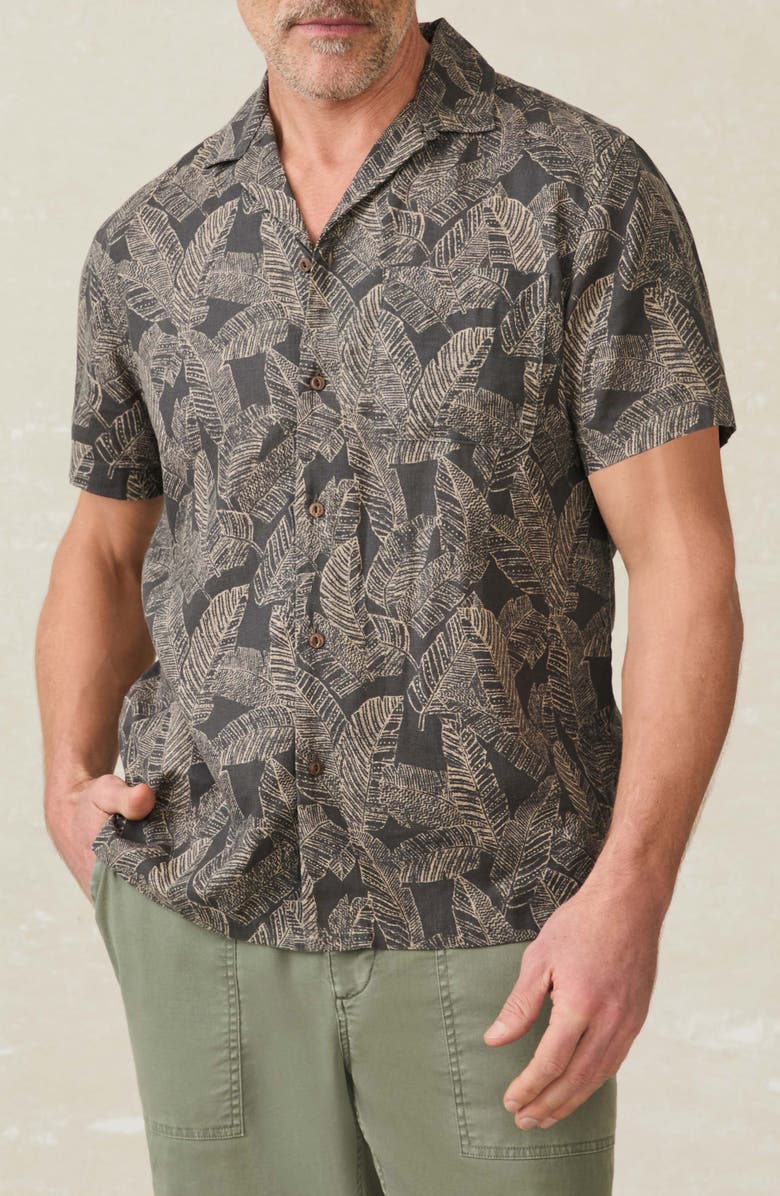 Faherty Breeze Linen BlendCamp Shirt, Main, color, Graphite Rainforest