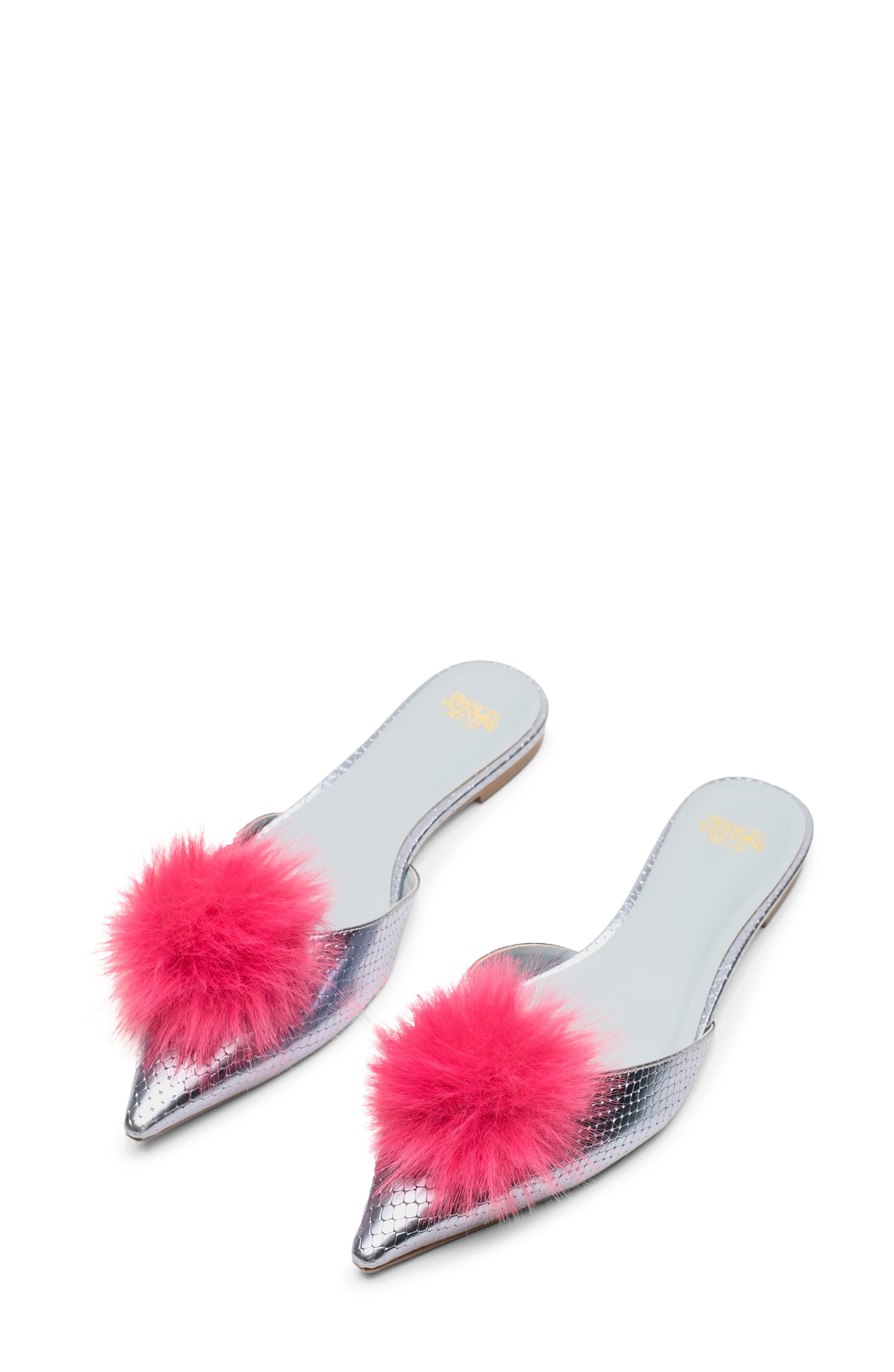 Frances Valentine Pauline Pom Pointed Toe Mule, Alternate, color, Light Blue W/ Red