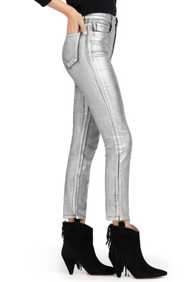 Jeans The Luna Metallic Lacquer High Waist Ankle Straight Leg Jeans, Alternate, color, SILVER