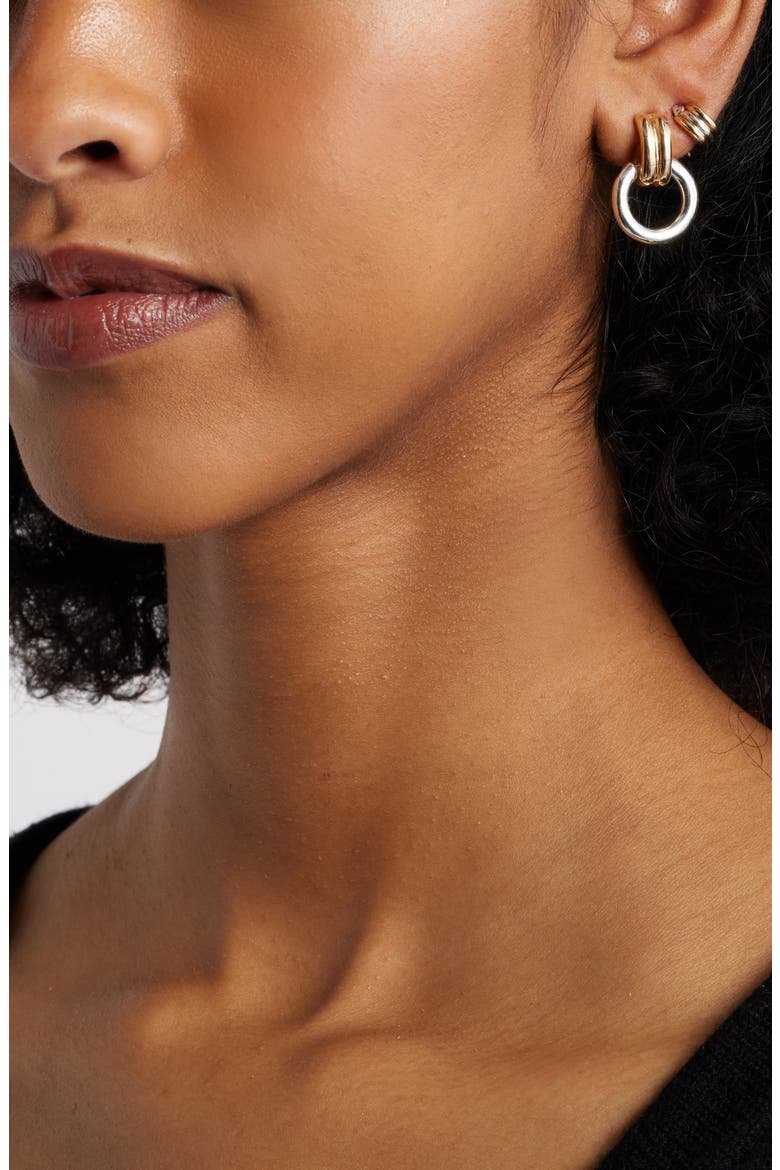 2 Pairs of Hoop Earrings, Alternate, color, GOLD- SILVER