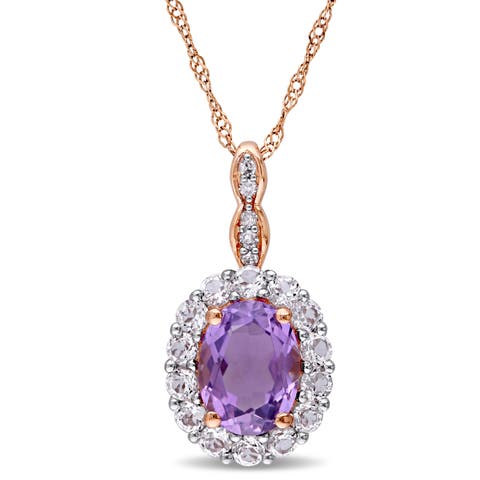 Gemstone & Diamond Oval Halo Necklace 14K