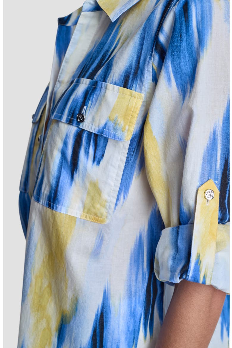 Printed Roll-Tab Cuff Cotton Button-Up Shirt, Alternate, color, SUNLIT SHORELINE