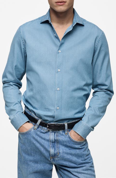 Slim Fit Cotton Chambray Button-Up Shirt