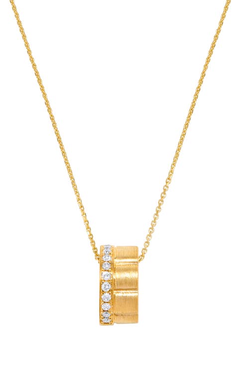 14K Yellow Gold Diamond Matte Rolling Pendant Necklace
