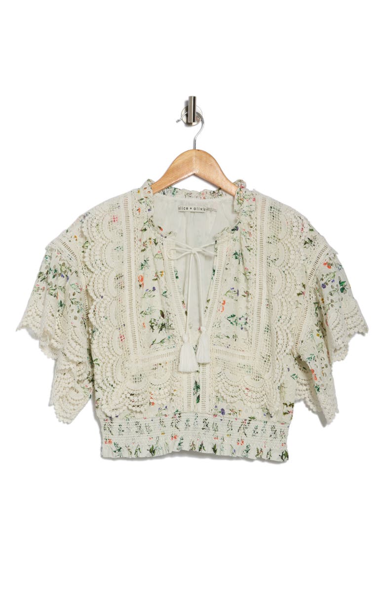 Alice + Olivia Tabitha Floral Lace Cotton Crop Top, Alternate, color,