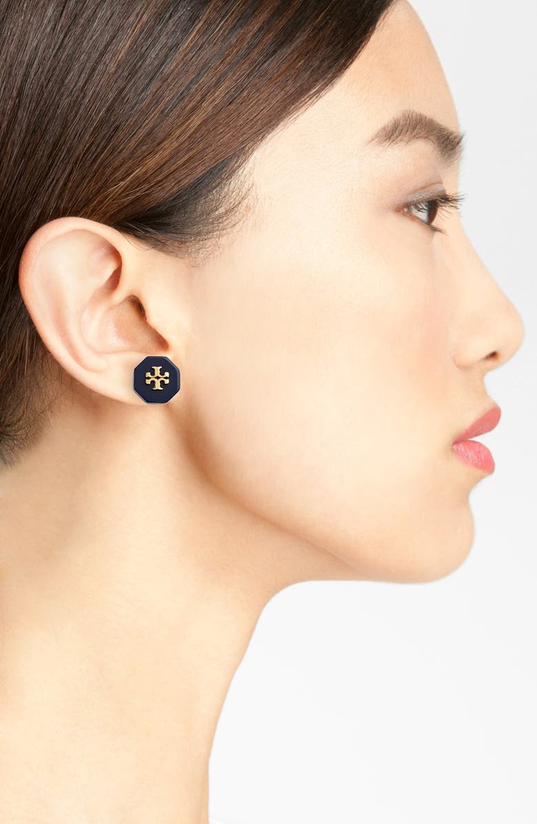Tory Burch Logo Stud Earrings, Alternate, color, 