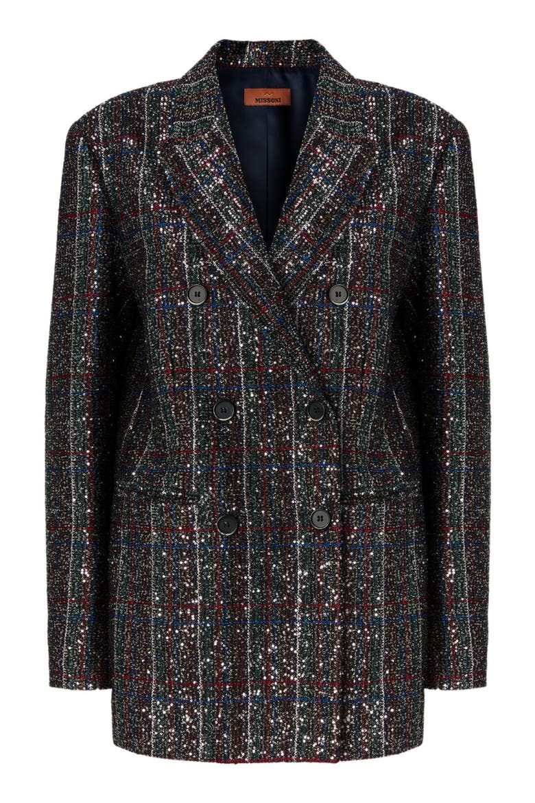 Double-breasted Blazer With Check Pattern, Alternate, color, Multicoloured