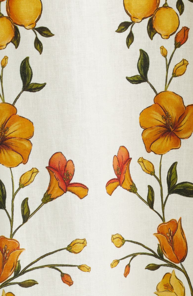 FARM Rio Lemon Bouquet Floral Linen Blend Midi Skirt, Alternate, color, Lemon Bouquet Off-White