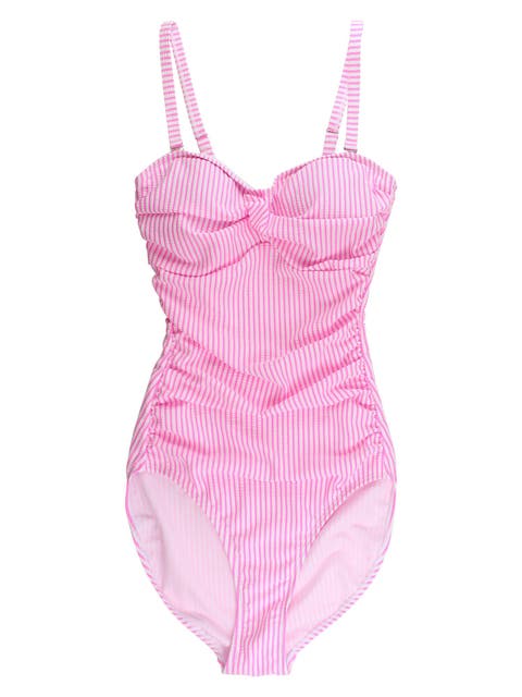 UPF50+ Seersucker Women's Convertible Bandeau One Piece Swimsuit