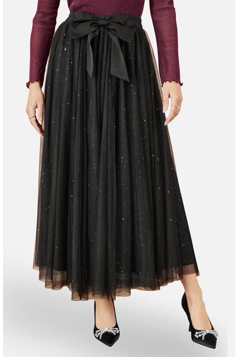 Satin Bow Sparkle Mesh Tulle Skirt, Main, color, Black