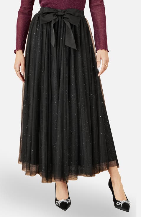 Sparkle Mesh Tulle Skirt With Satin Bow