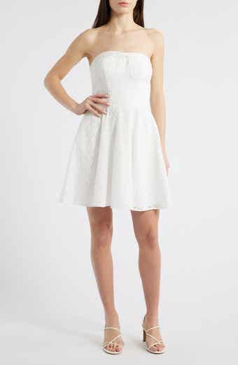 CITY STUDIO Eyelet Strapless Cotton Fit & Flare Sundress