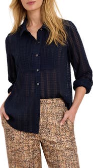 NIC+ZOE Chiffon Jacquard Tuxedo Shirt