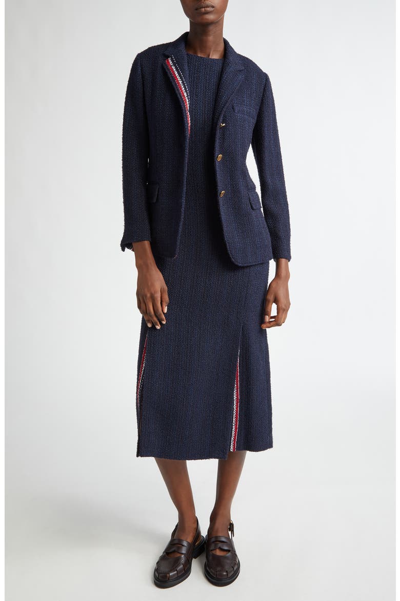 Textured Weave Sleeveless Midi Dress, Alternate, color, NAVY
