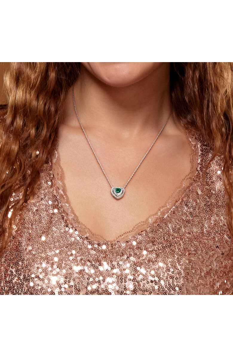 Julianna B. Gemstone & Diamond Halo Heart Necklace 10K, Alternate, color, Created Emerald
