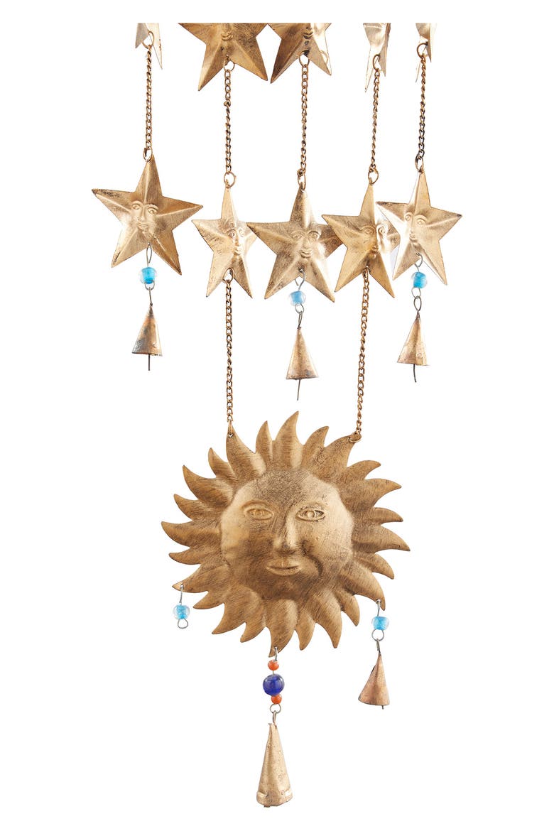 Goldtone Metal Moon & Sun Windchime with Glass Beads & Cone Bells, Alternate, color, GOLD