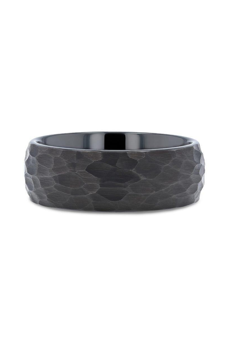 RENEGADE Domed Hammered Black Tungsten Carbide Brushed Wedding Band, Alternate, color, Black 6mm