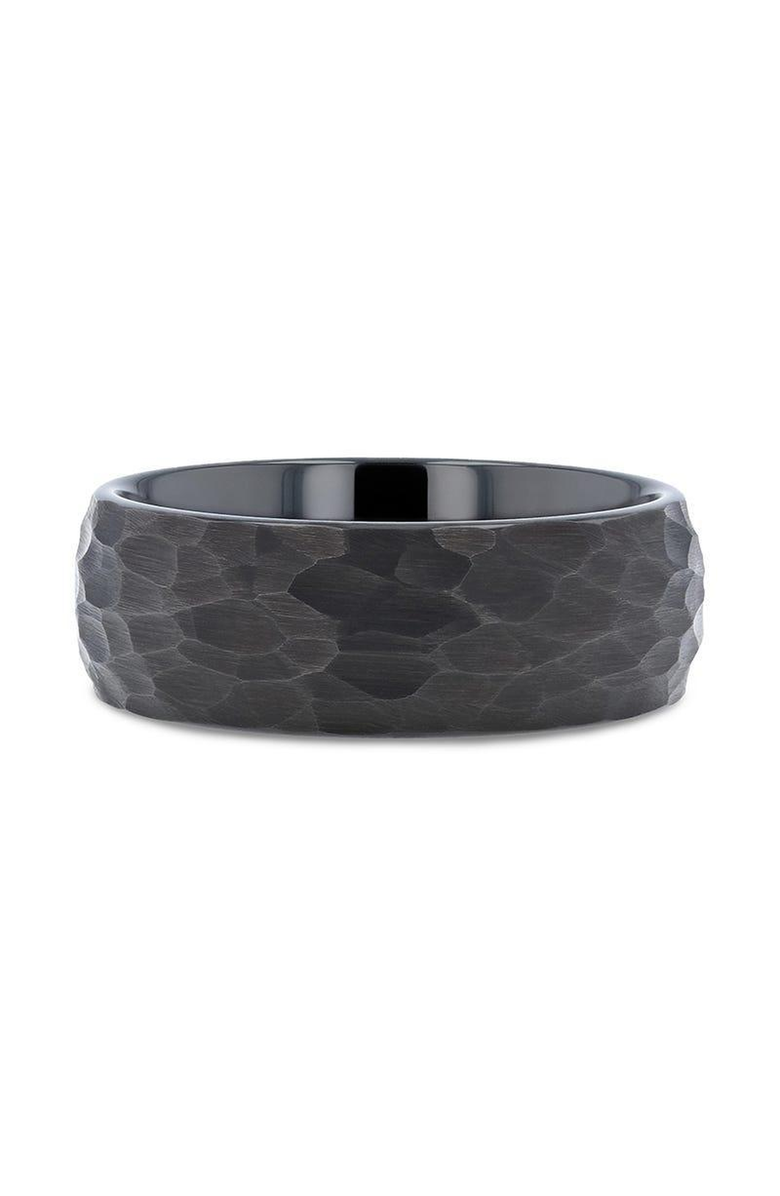 Larson Jewelers RENEGADE Domed Hammered Black Tungsten Carbide Brushed Wedding Band, Alternate, color, Black 8Mm