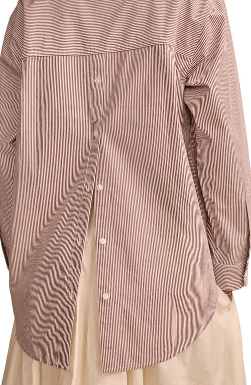 Lucky Brand Stripe Oversize Button Back Cotton Button-up Shirt In Brown Stripe