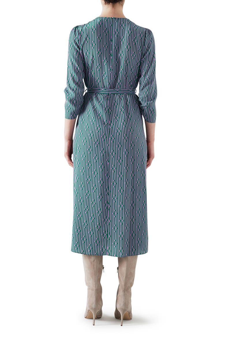 Brigette Malachite Stripe Tie Waist Silk Midi Dress, Alternate, color, MALACHITE / VIOLET