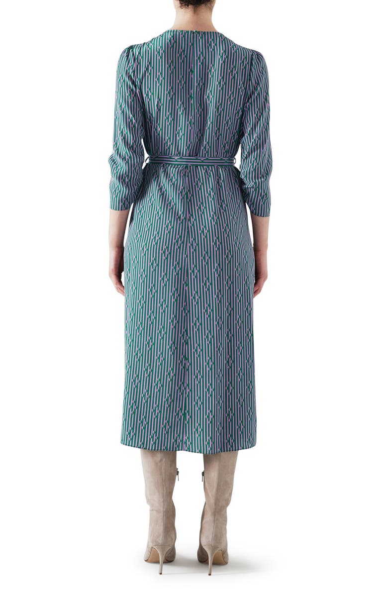 LK Bennett Brigette Malachite Stripe Tie Waist Silk Midi Dress, Alternate, color,