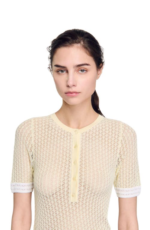 Sandro Pointelle-knit Short-sleeve Sweater In Light Yellow
