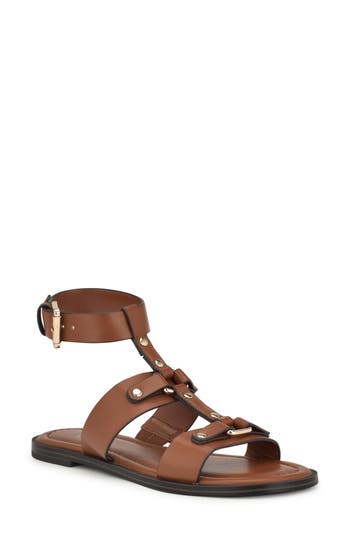 Nine West Jouise Studded Gladiator Sandal In Medium Brown 210