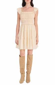 Flutter Sleeve Mixed Media Cotton Minidress