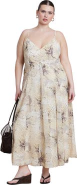 ELOQUII Printed Tie Straps Maxi Dress