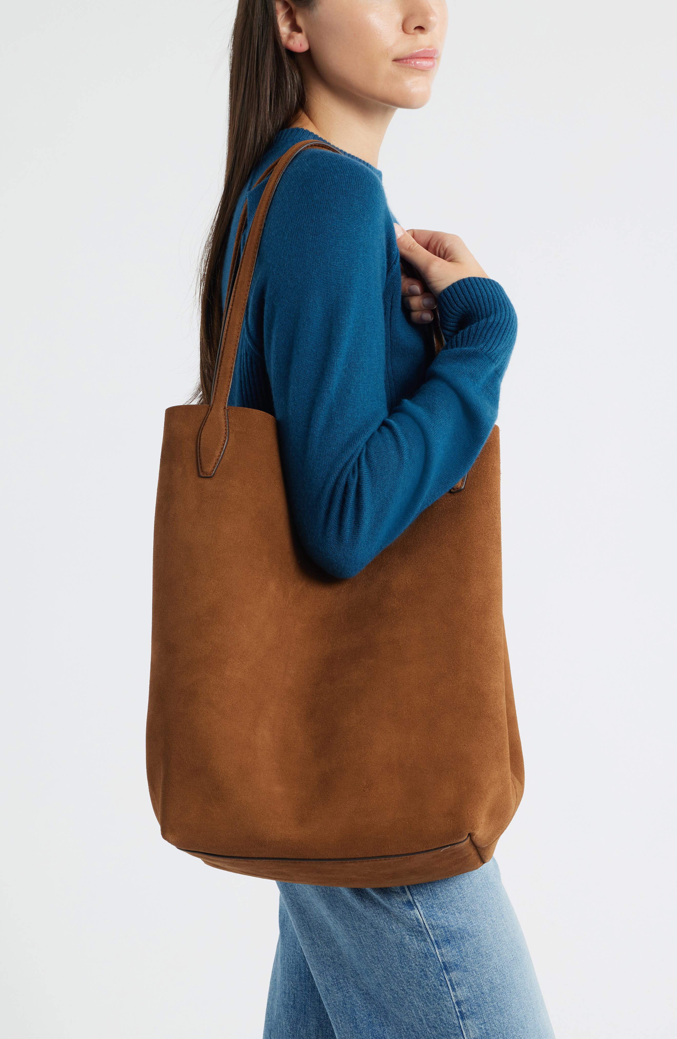 Madewell Oversize Suede Shopper, Alternate, color, Dried Acorn