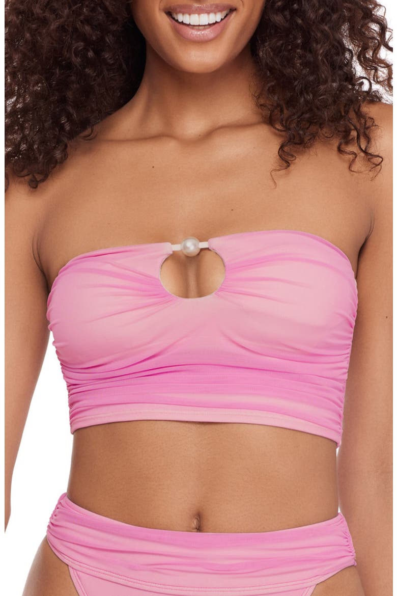 Faux Pearl Keyhole Strapless Bikini Top, Main, color, ORCHID