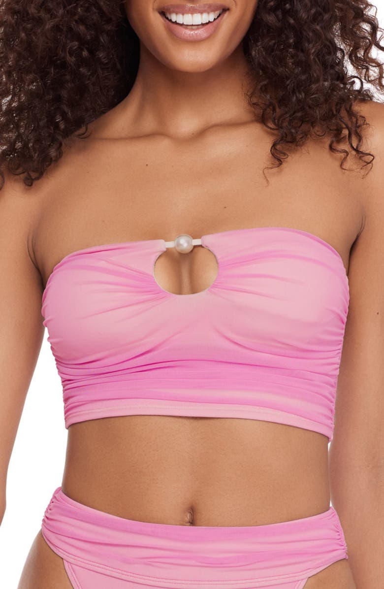 Steve Madden Faux Pearl Keyhole Strapless Bikini Top, Main, color, Orchid