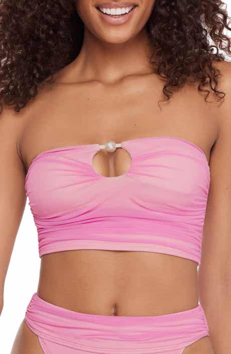 Faux Pearl Keyhole Strapless Bikini Top