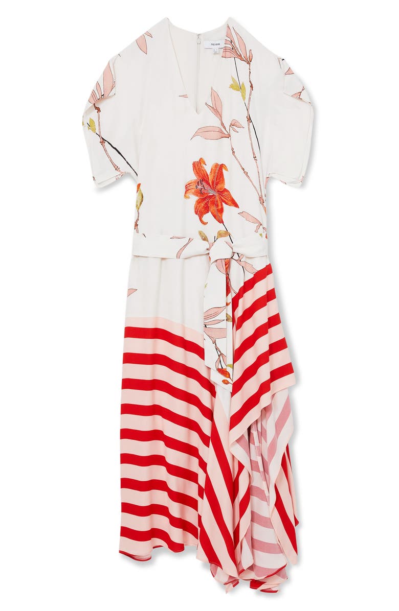 Reiss Alicia Tie Waist Maxi Dress, Alternate, color, Ivory/ Red