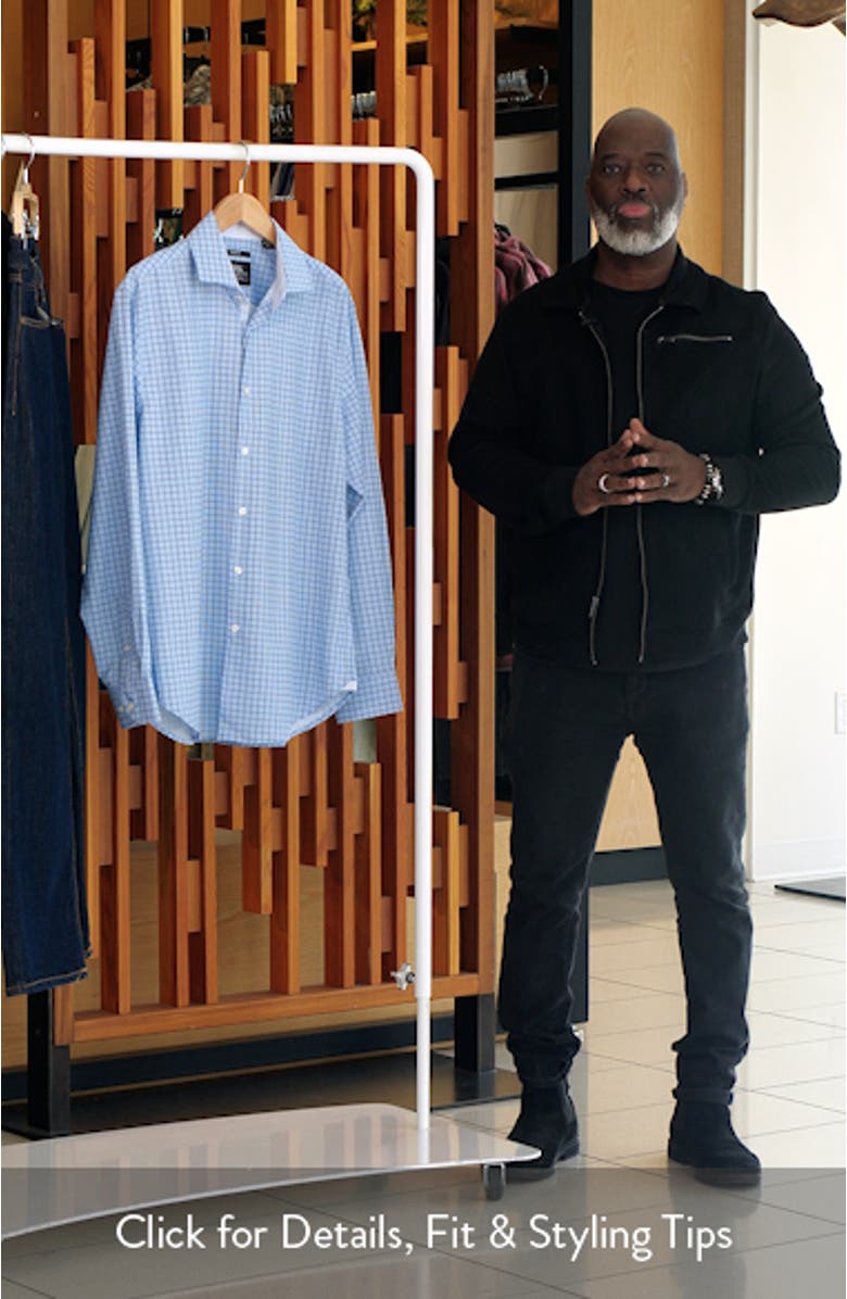 Slim Fit Light Blue Check Performance Dress Shirt, sales video thumbnail