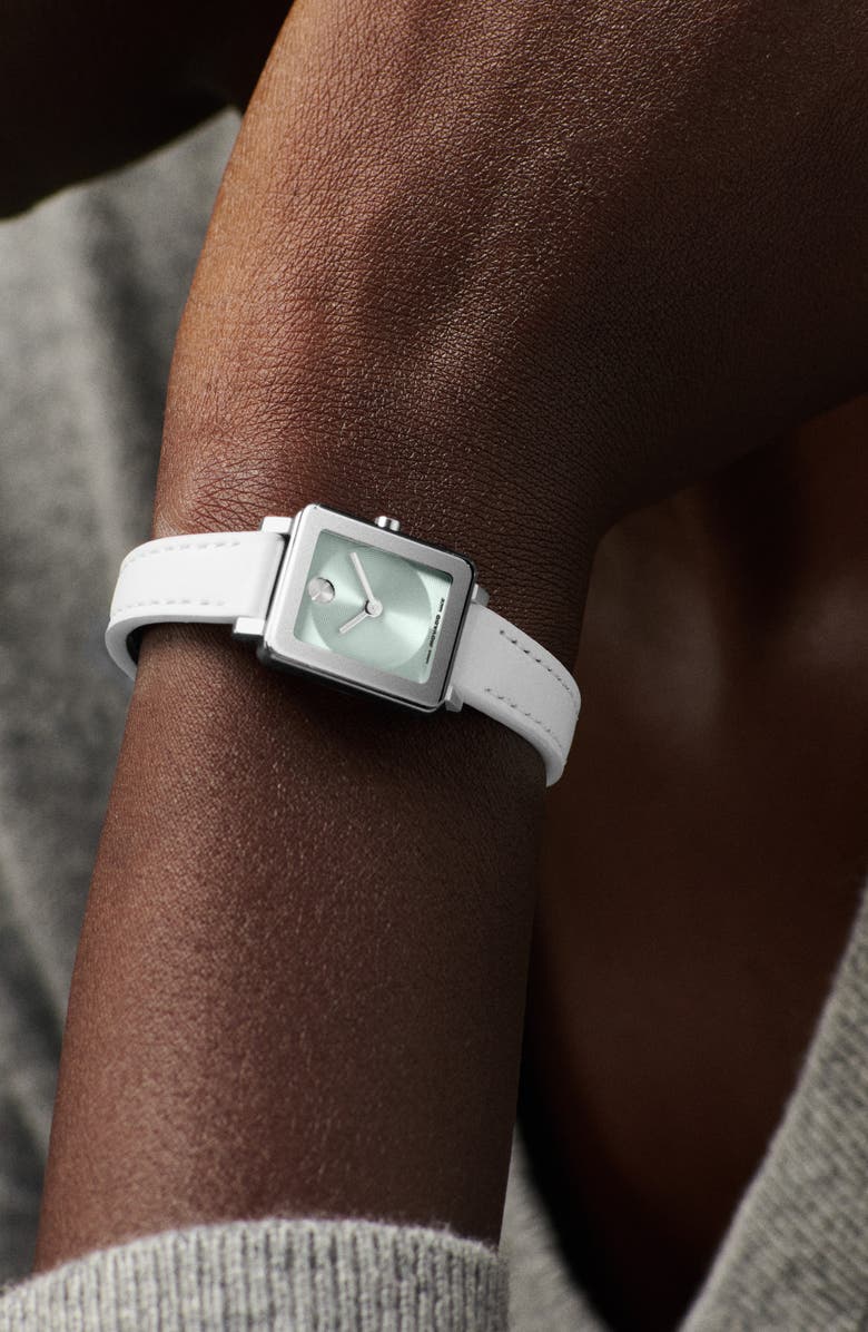 Movado Mini Bold Evolution 2.0 Tank Leather Strap Watch, 20mm x 23mm, Alternate, color, Green