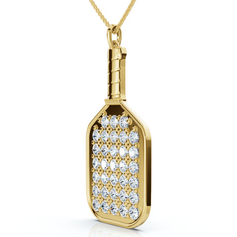 1Ct Diamond Studded Pickleball Paddle Pendant Necklace 10k Gold Lab Grown