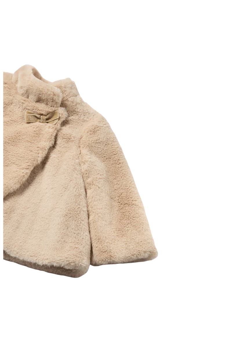 Mayoral Bow Faux Fur Coat, Alternate, color, Beige