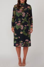 Estelle Mezzanine Cactus Print Long Sleeve Mesh Midi Dress