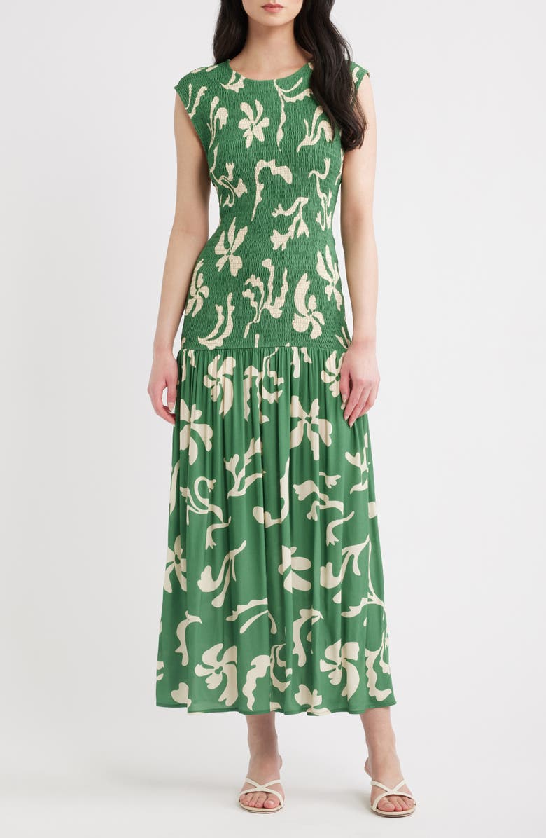 A.REN Leilani Floral Smock Bodice Maxi Dress, Main, color, 