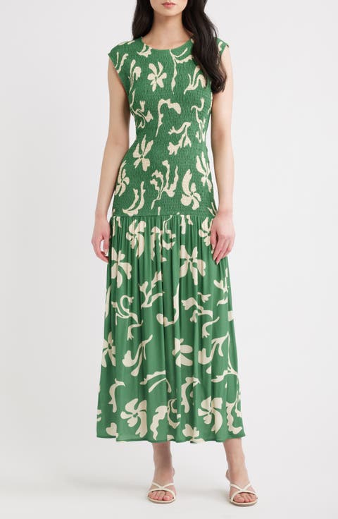 Leilani Floral Smock Bodice Maxi Dress