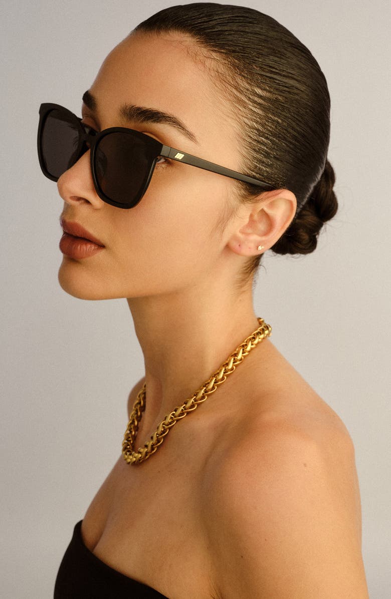 Le Specs 54mm Nirvana Cat Eye Sunglasses, Alternate, color, Black / Smoke Mono Polarized