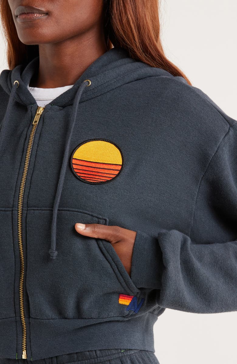 Aviator Nation Sunset Patch Crop Zip Hoodie, Alternate, color, Charcoal