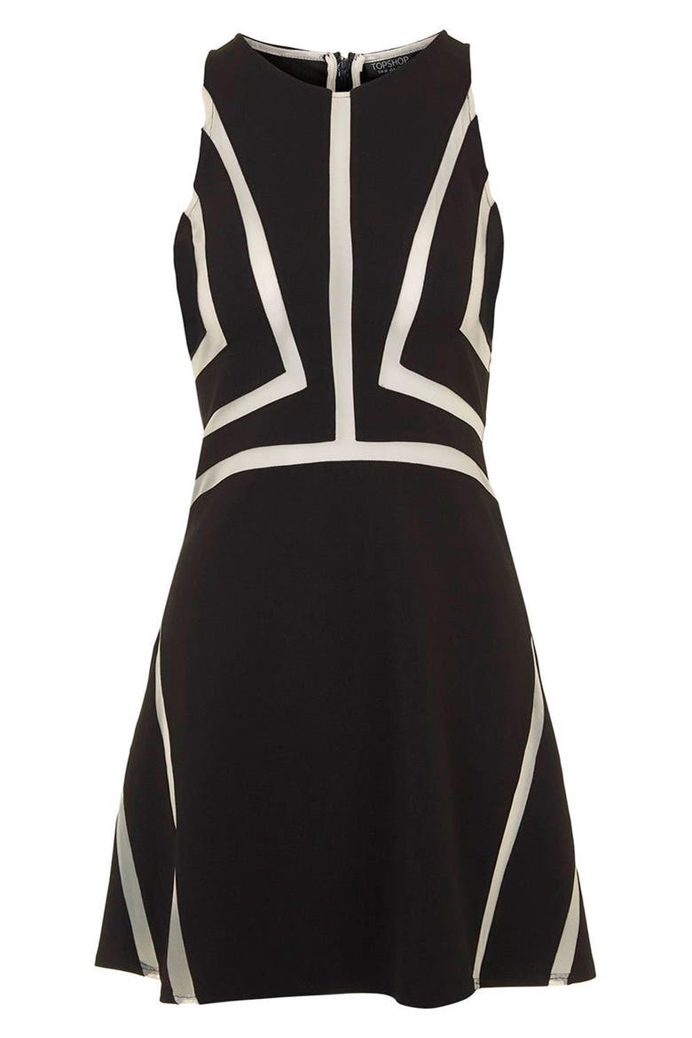 Mesh Contrast Sleeveless A-Line Dress, Alternate, color, BLACK MULTI