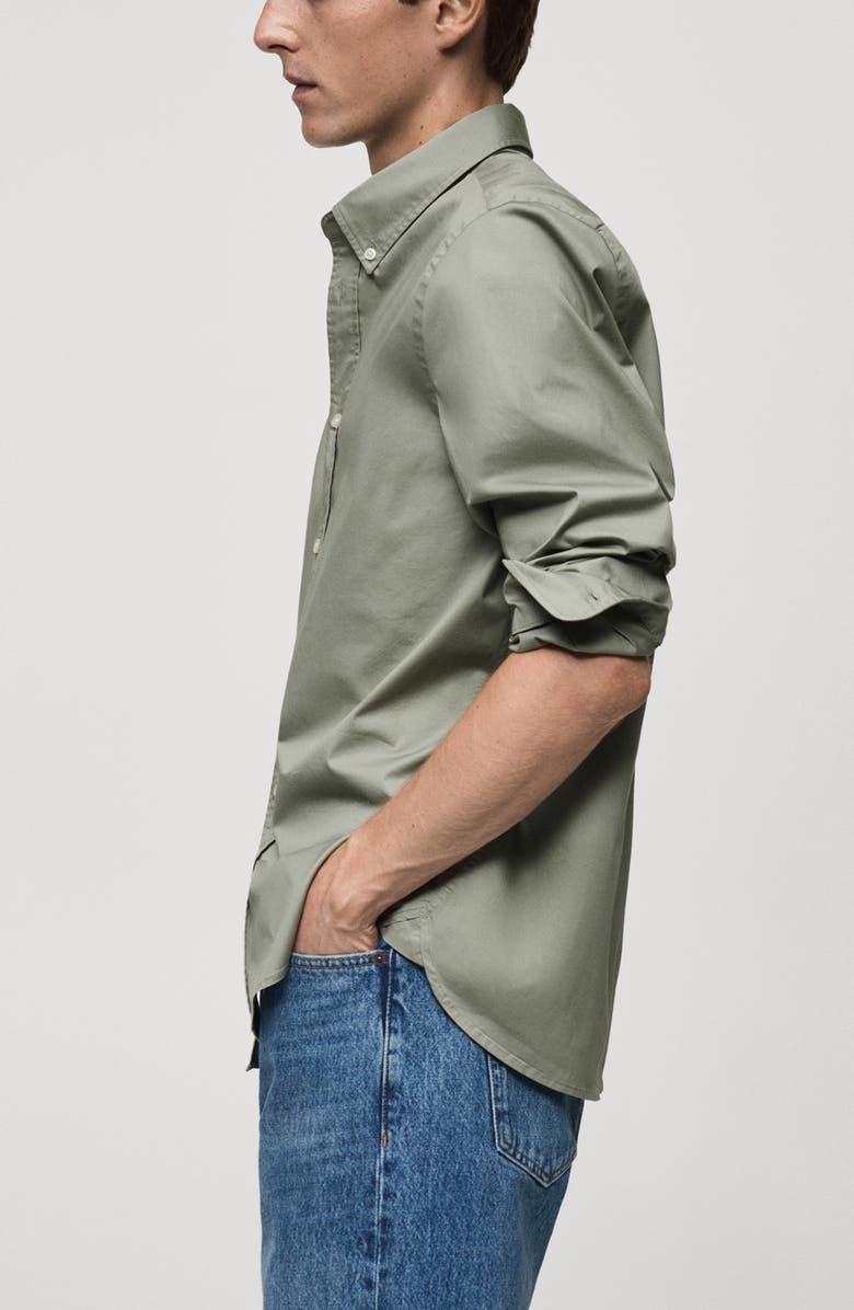 MANGO Regular Fit Stretch Cotton Button-Down Shirt, Alternate, color, Khaki Green