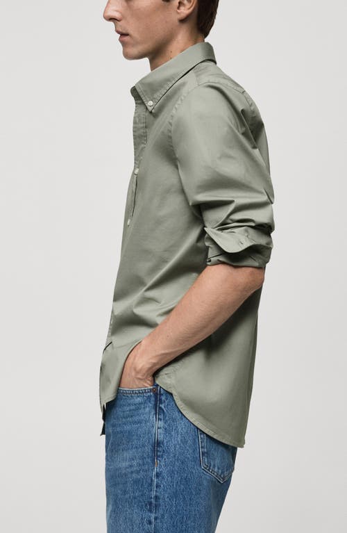 Mango Regular Fit Stretch Cotton Button-down Shirt In Khaki Green