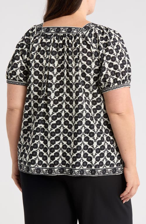 Max Studio Square Neck Puff Sleeve Cotton Blend Top